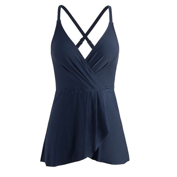 CupShe One Piece Womens Size XL 10-12 Ruched  Blue Cross Back Swim Dress NWOT - Picture 1 of 10